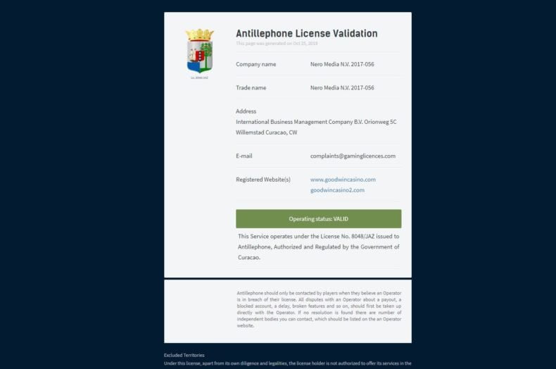 лицензия интернет казино goodwin