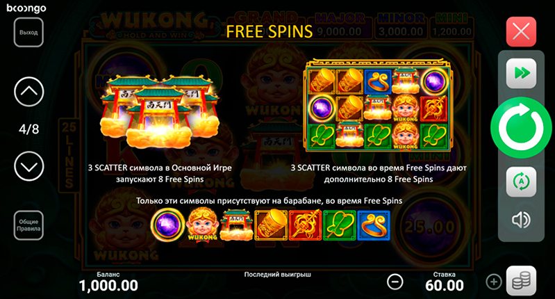 Фриспины слота Wukong