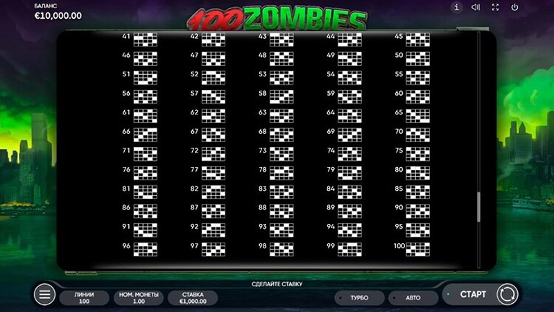 Линии слота 100 Zombies